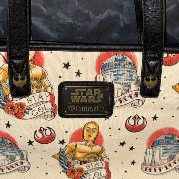 NWT Star Wars Loungefly Tote Bag R2d2 Beep Boop Shoulder Bag Tattoo Style - Picture 9 of 11